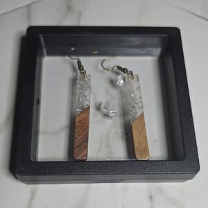 Elegant Wooden and Resin Drop Earrings